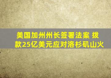 美国加州州长签署法案 拨款25亿美元应对洛杉矶山火